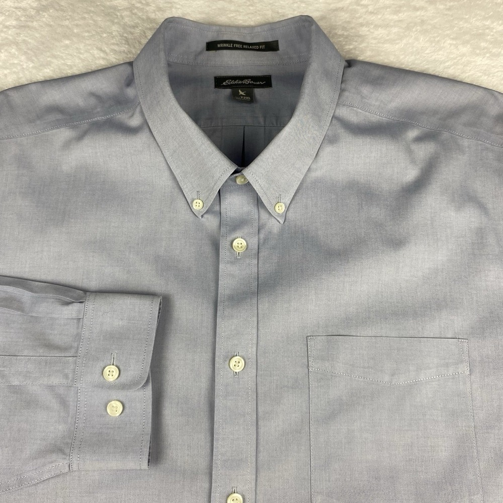 Eddie Bauer Shirt Mens 2XLT Blue‎ Wrinkle Free Relaxed Fit
